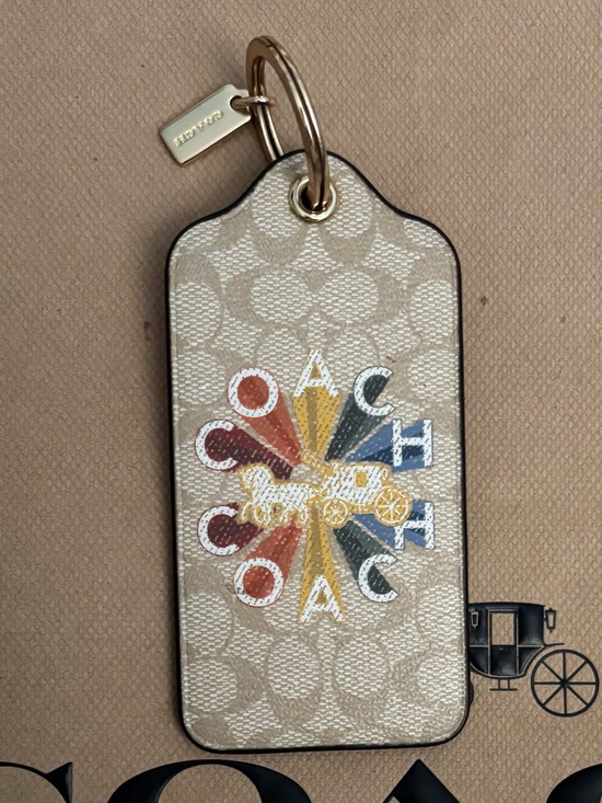 Coach Accessories - Coach Beige Signature Pattern Key Tag with Gold Hardware